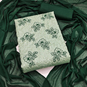 Light Green Silk Blend Dress Material with Sequin Embroidery