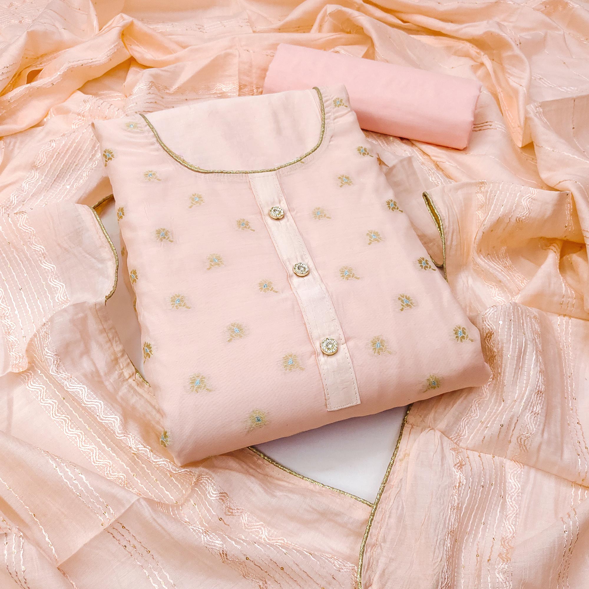 Light Orange Banarasi Silk Traditional Weaving Dress Material