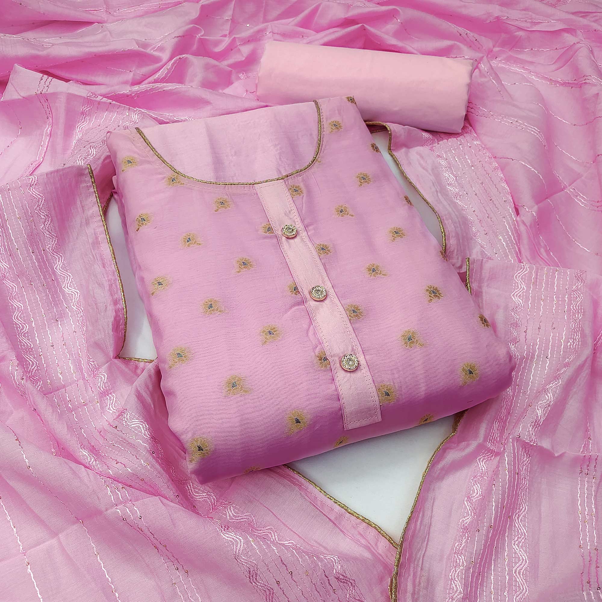 Pink Banarasi Silk Traditional Weaving Dress Material