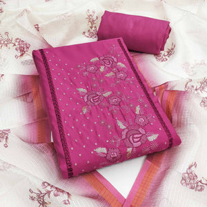 Pink Viscose Dress Material With Stunning Floral Sequin Embroidery