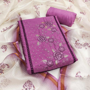 Purple Viscose Dress Material With Stunning Floral Sequin Embroidery