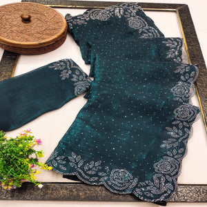 Morpich Green Embellished Organza Saree with Shimmering Stone Details