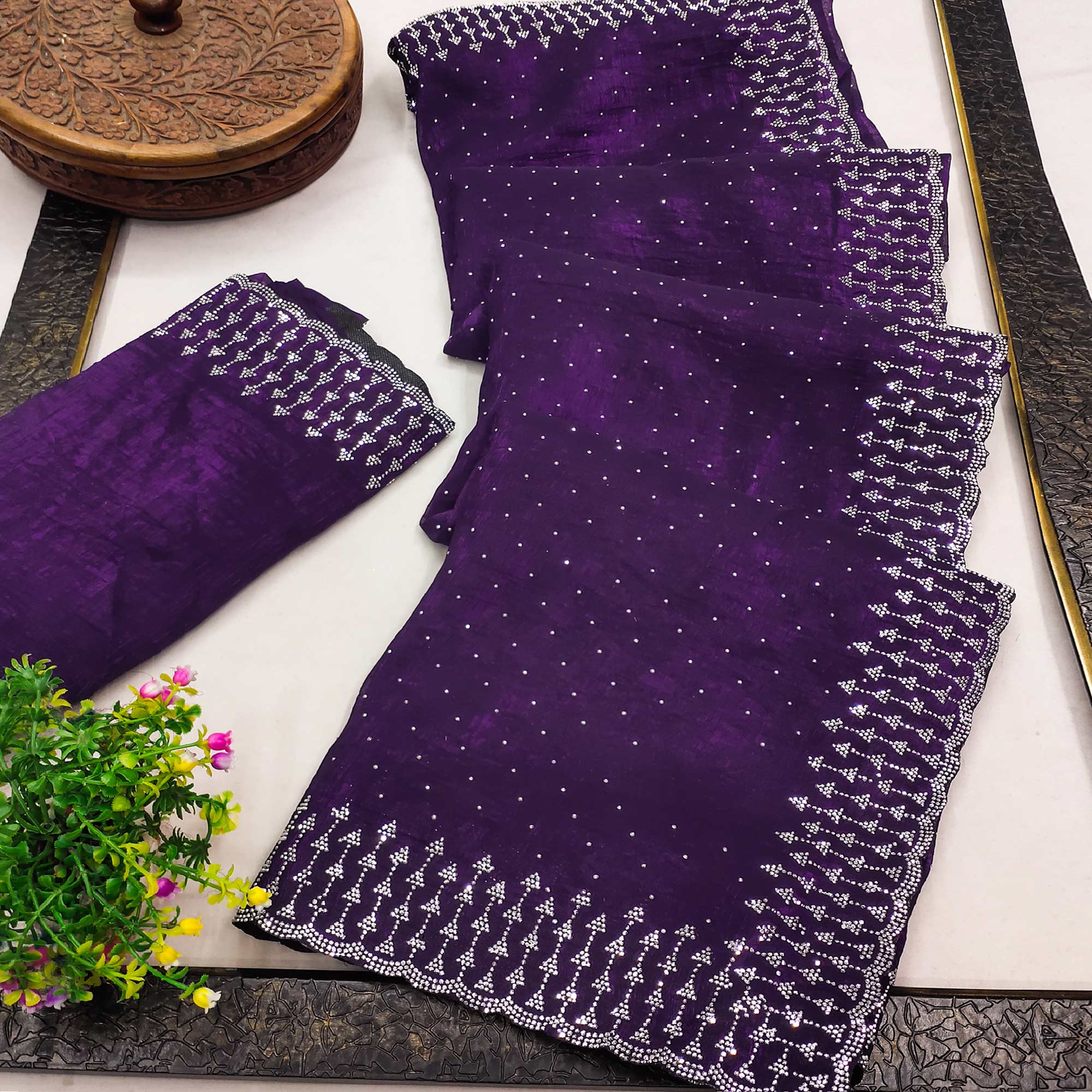 Purple Organza Embellished Saree Adorned with Sparkling Stone Work