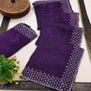 Purple Organza Embellished Saree Adorned with Sparkling Stone Work
