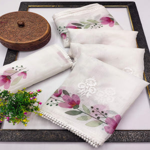 White Saree in Sheer Kota Doria Fabric with Floral Patterns and Intricate Embroidery