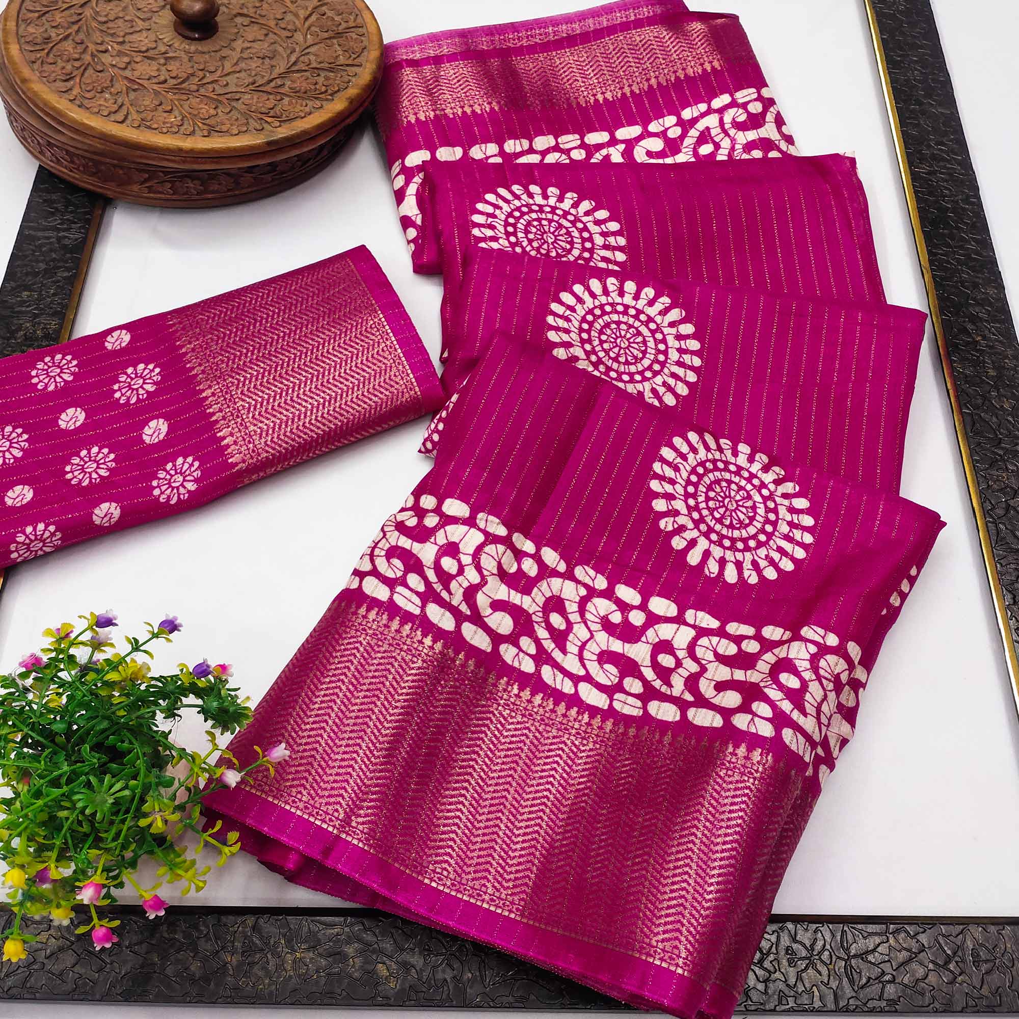 Classic Pink Dola Silk Saree Adorned with Floral Motifs & Rich Zari Work