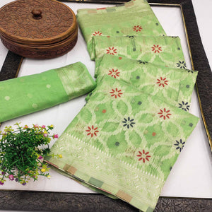 Rich Light Green Saree in Banarasi Silk with Heritage Floral Zari Design