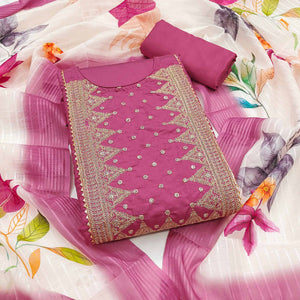 Dusty Pink Golden Thread Embroidered On Viscose Dress Material