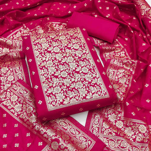 Regal Rani Pink Banarasi Silk With Floral Zari Weaving Work Dress Material