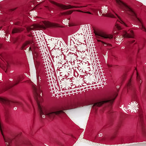 Pink Blossom Embroidered Viscose Fabric for Effortless Style