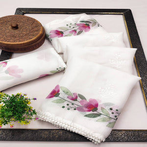 Elegant White Floral Printed Kota Doria Saree with Embroidered Detailing