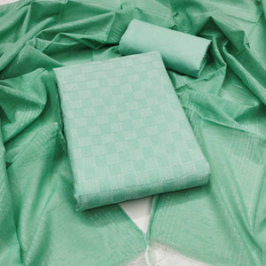 Soft and Breathable Pure Cotton Dress Material in Sea Green with Timeless Checkered Design