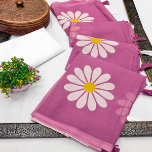 Light Magenta Georgette Saree Featuring Delicate Floral Prints & Tassels Pallu