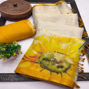 Beige Art Silk Saree with Soft Floral Printing