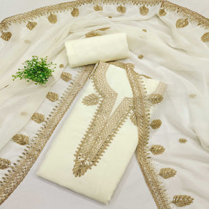 Off White Ethnic Dress Material in Georgette with Embroidery