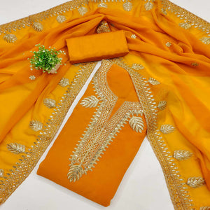Orange Ethnic Dress Material in Georgette with Embroidery