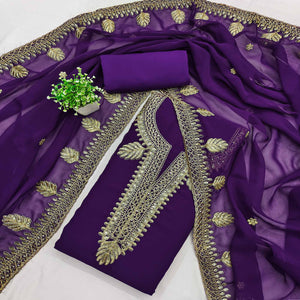 Violet Ethnic Dress Material in Georgette with Embroidery