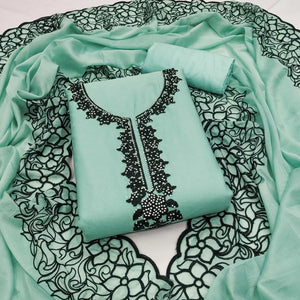 Sea Green Unstitched Georgette Dress Material Featuring Thread Detailing