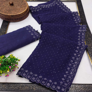 Chiffon Saree in Blue with Sparkling Stone Work Finish