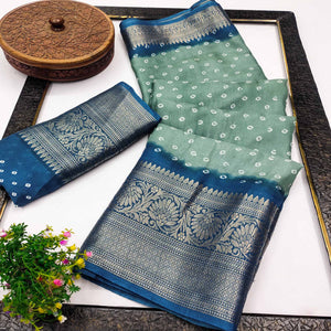 Sea Green Bandhani Design Dola Silk Saree with Classic Zari Detailing
