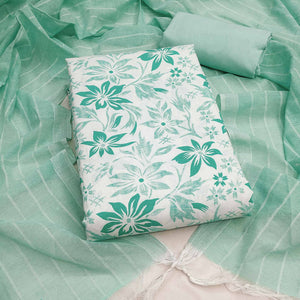 Pure Cotton Green Dress Material with Delicate Floral Prints