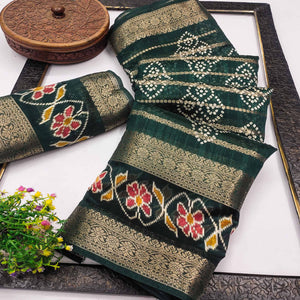 Festive Green Bandhani Print Saree with Rich Zari Detailing