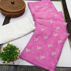 Magenta Chiffon Saree Adorned With Shimmering Floral Foil Print