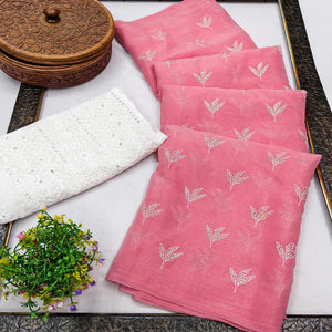 Pink Chiffon Saree Adorned With Shimmering Floral Foil Print