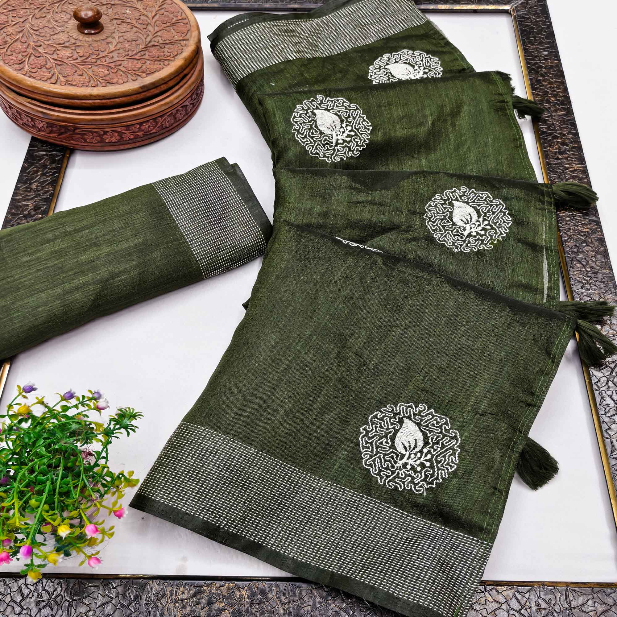 Mehendi Green Embroidered Art Silk Saree Adorned with Classic Zari Weaving Details