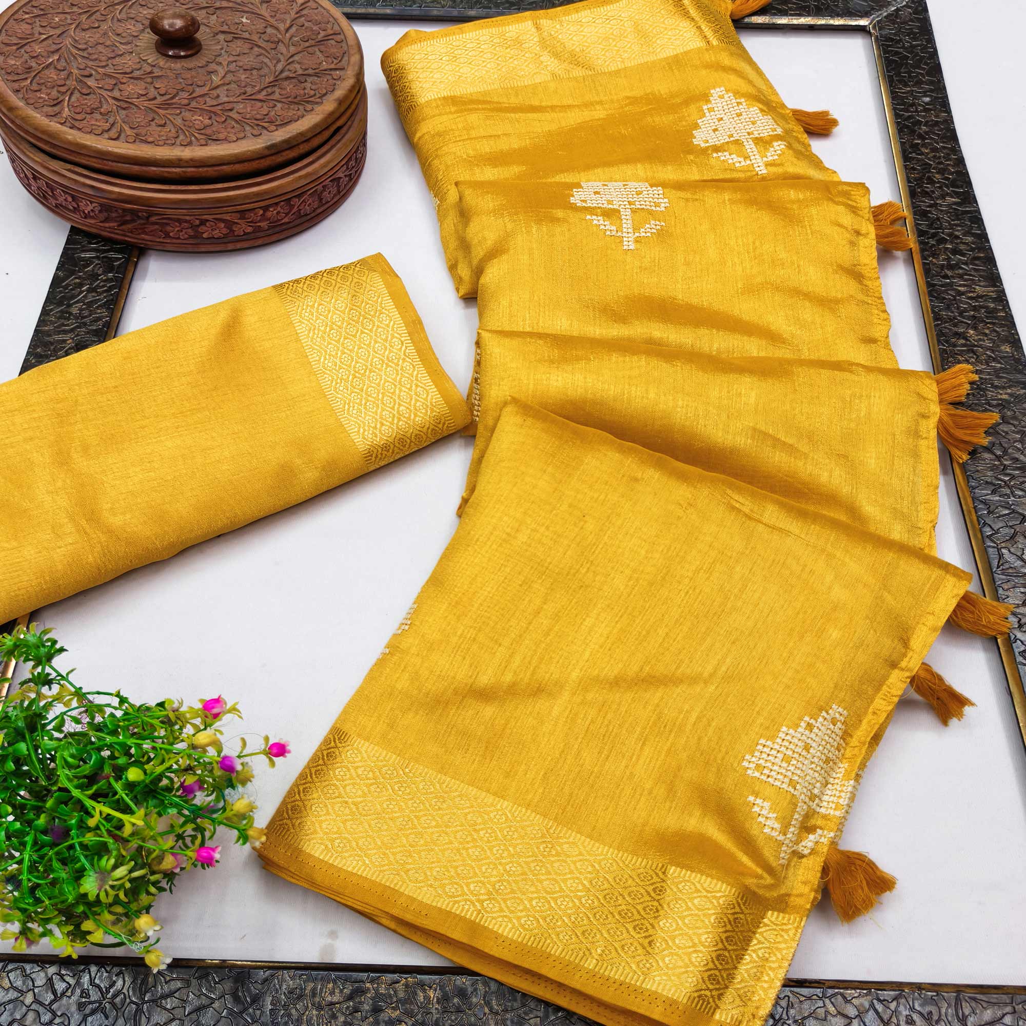 Yellow Embroidered Art Silk Saree Adorned with Classic Zari Weaving Details