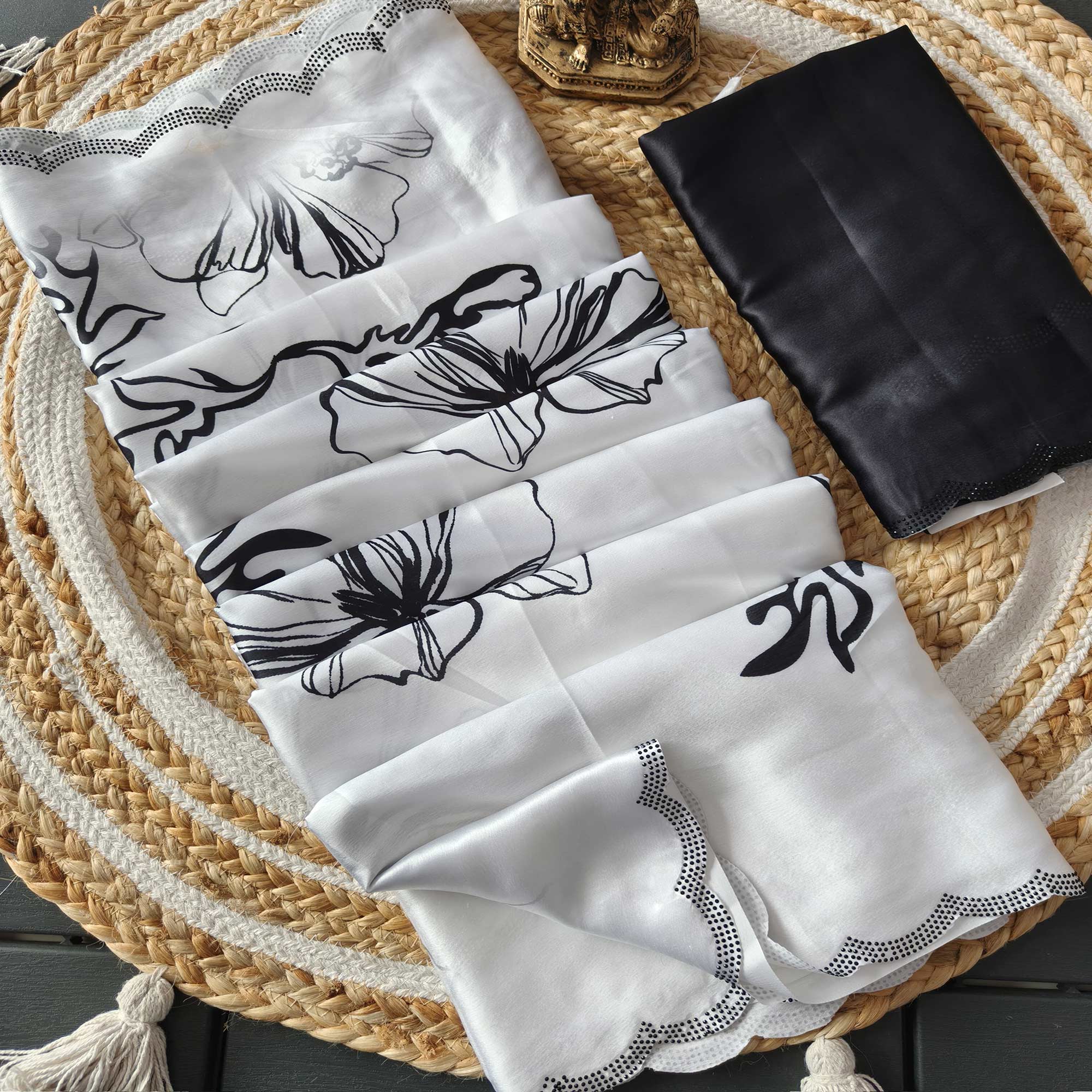 White Partywear Saree with Vibrant Floral Designs in Carbon Crepe