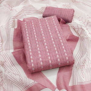 Classic Rose Pink Pure Cotton Dress Material Featuring Intricate Weaving