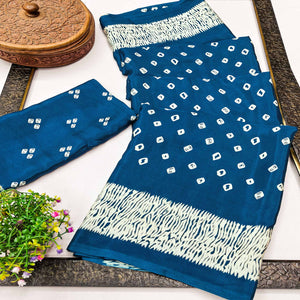 Blue Bandhani Printed Chiffon Saree With Traditional Appeal