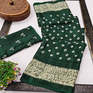 Green Bandhani Printed Chiffon Saree With Traditional Appeal