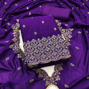 Festive Wear Violet Vichitra Silk Dress Material with Sequins Embellishment