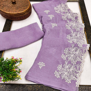 Timeless Lavender Floral Organza Saree with Embroidery for Parties