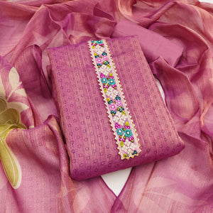 Pink Floral Digital Printed Art Silk Dress Material With Sparkling Sequins Embroidery