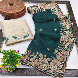 Morpich Green Golden Thread Embroidered Chiffon Saree for Elegant Evening & Celebration Styling