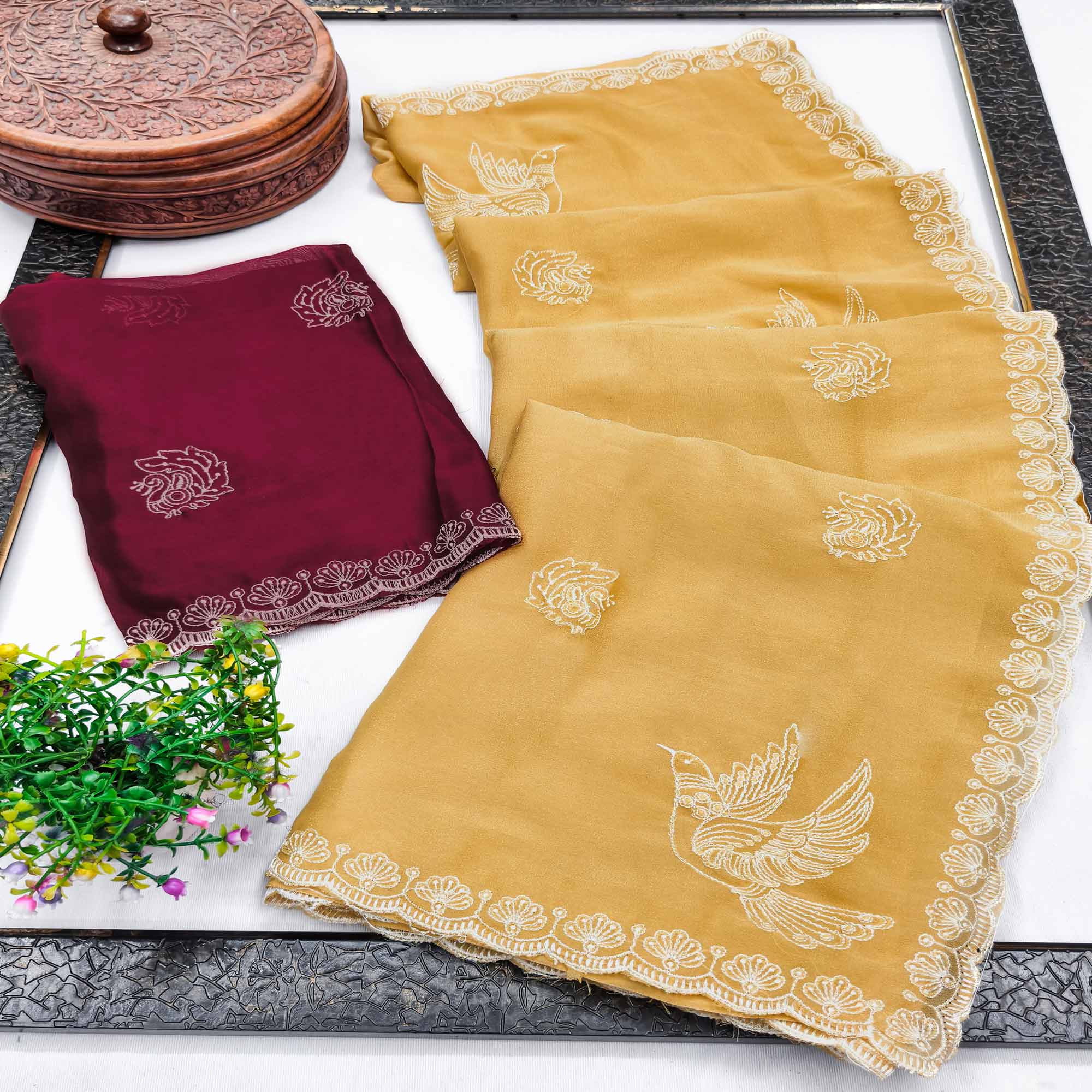 Lightweight Chiffon Saree in Yellow with Exquisite Thread Embroidered Detailing