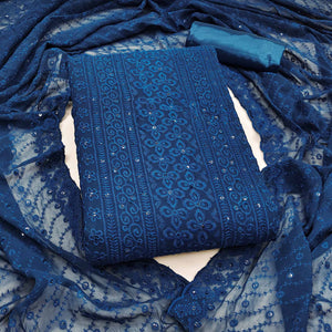 Lightweight Blue Georgette Dress Material Adorned with Beautiful Floral Embroidery