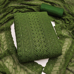 Lightweight Green Georgette Dress Material Adorned with Beautiful Floral Embroidery
