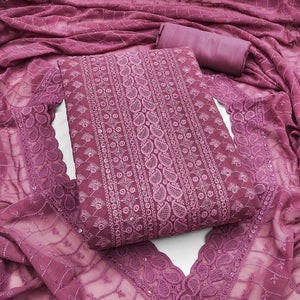 Lightweight Mauve Georgette Dress Material Adorned with Beautiful Floral Embroidery