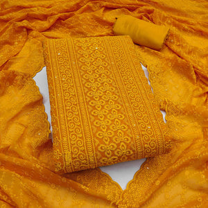 Lightweight Mustard Georgette Dress Material Adorned with Beautiful Floral Embroidery