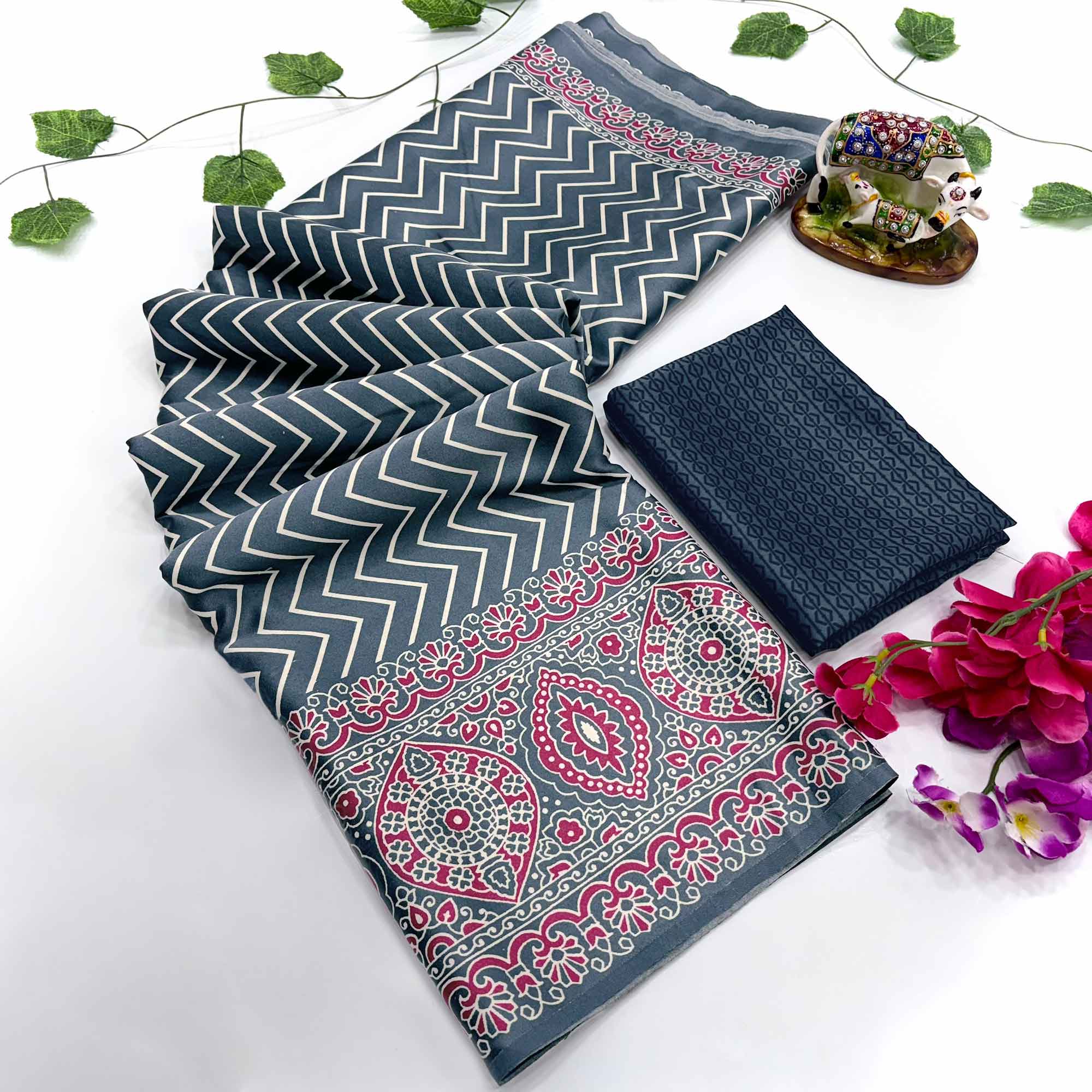 Chic Grey Crepe Saree with Contemporary Striped Print for Party and Festive Wear