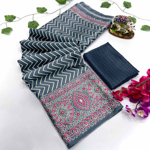 Chic Grey Crepe Saree with Contemporary Striped Print for Party and Festive Wear