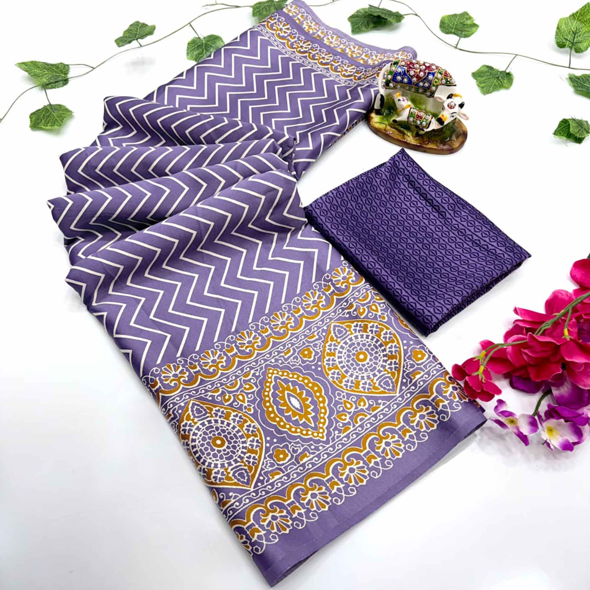 Chic Purple Crepe Saree with Contemporary Striped Print for Party and Festive Wear