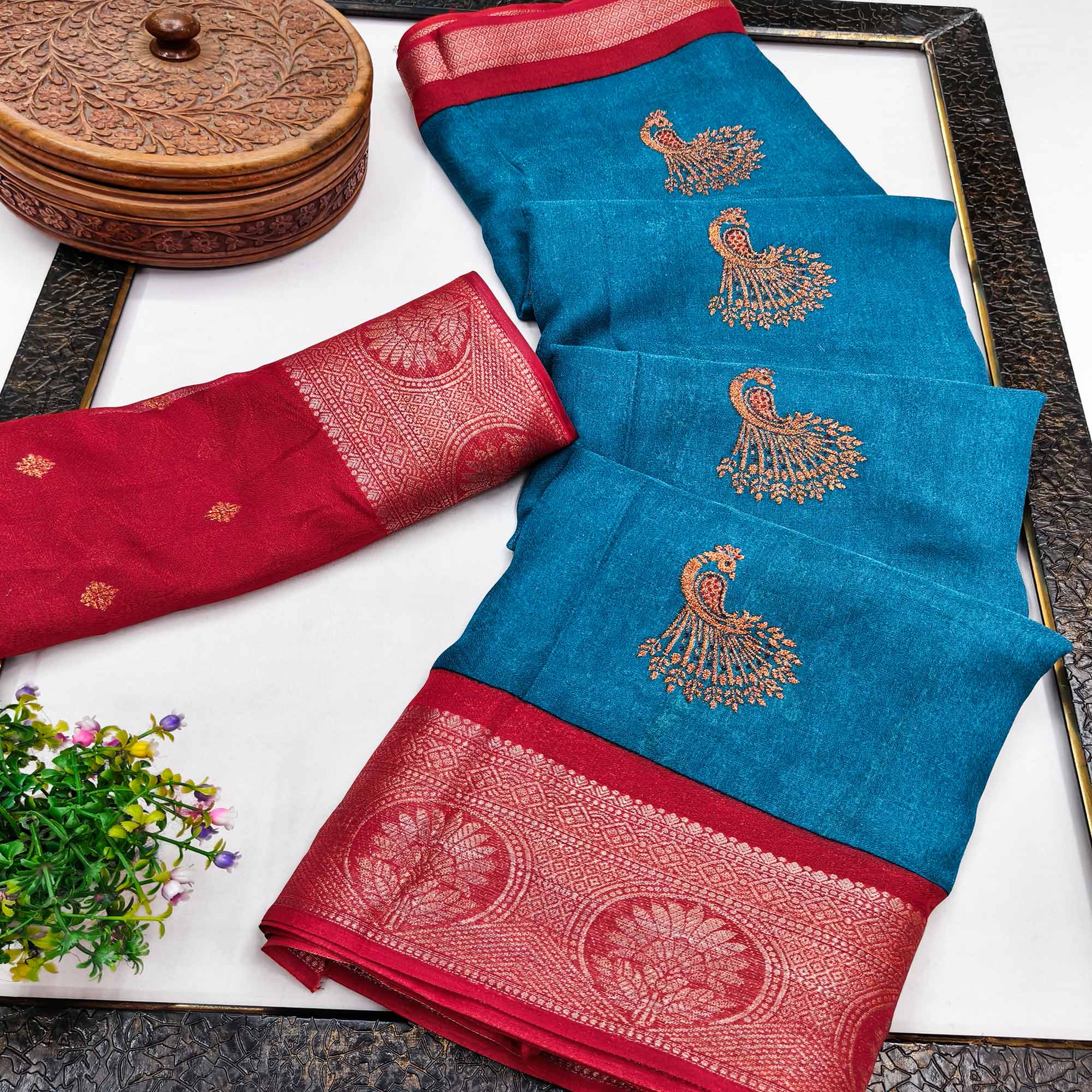Festive Blue Dola Silk Saree Enhanced with Ornate Zari Weaving