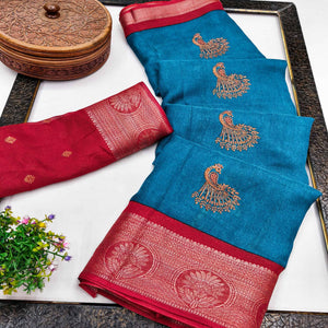 Festive Blue Dola Silk Saree Enhanced with Ornate Zari Weaving