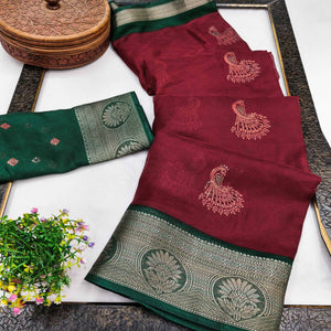 Festive Maroon Dola Silk Saree Enhanced with Ornate Zari Weaving