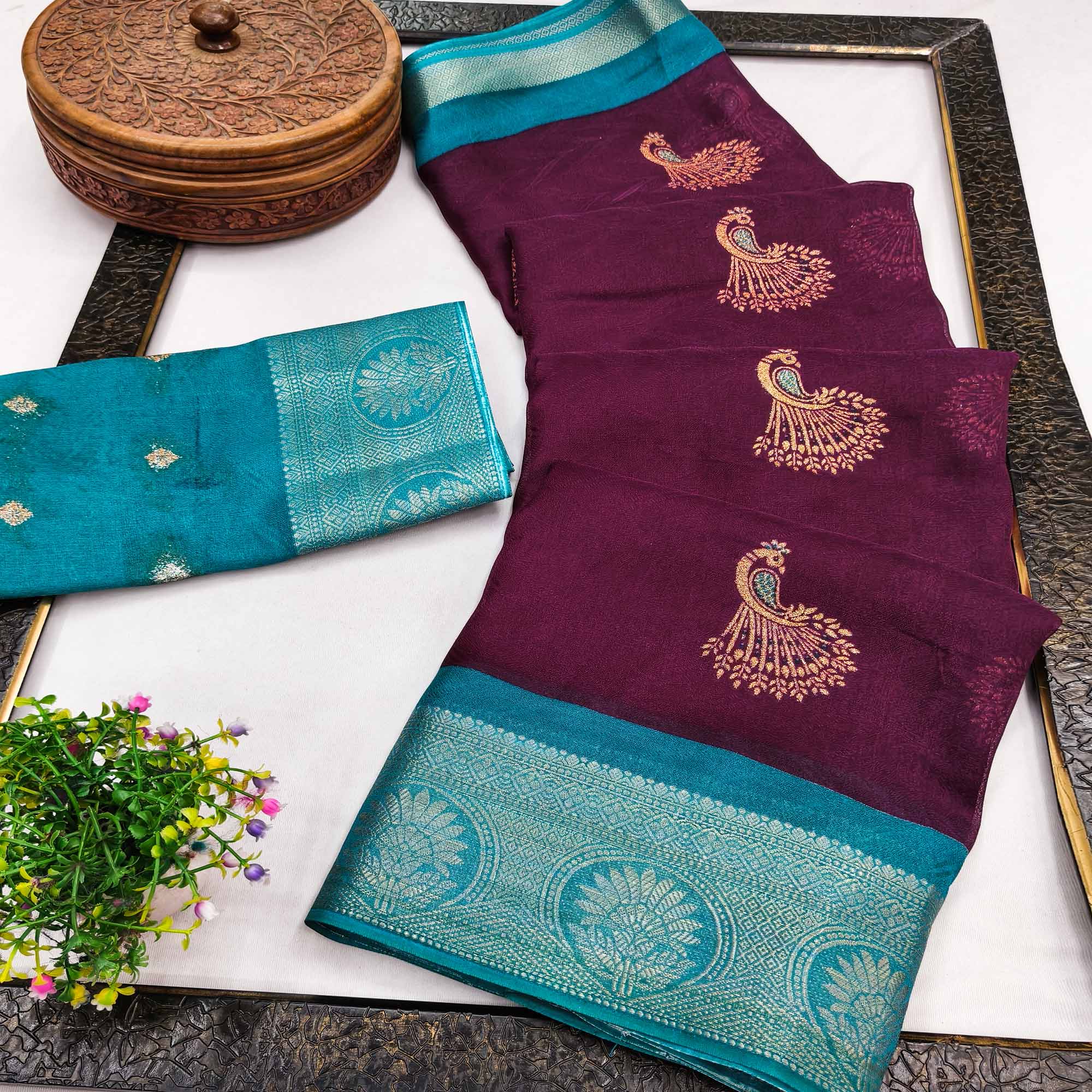 Festive Wine Dola Silk Saree Enhanced with Ornate Zari Weaving